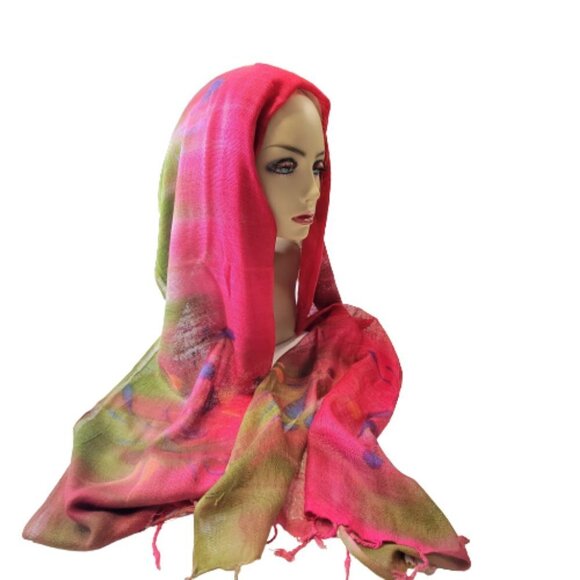 Pink and Green Rectangular Soft Light Scarf - Picture 3 of 9